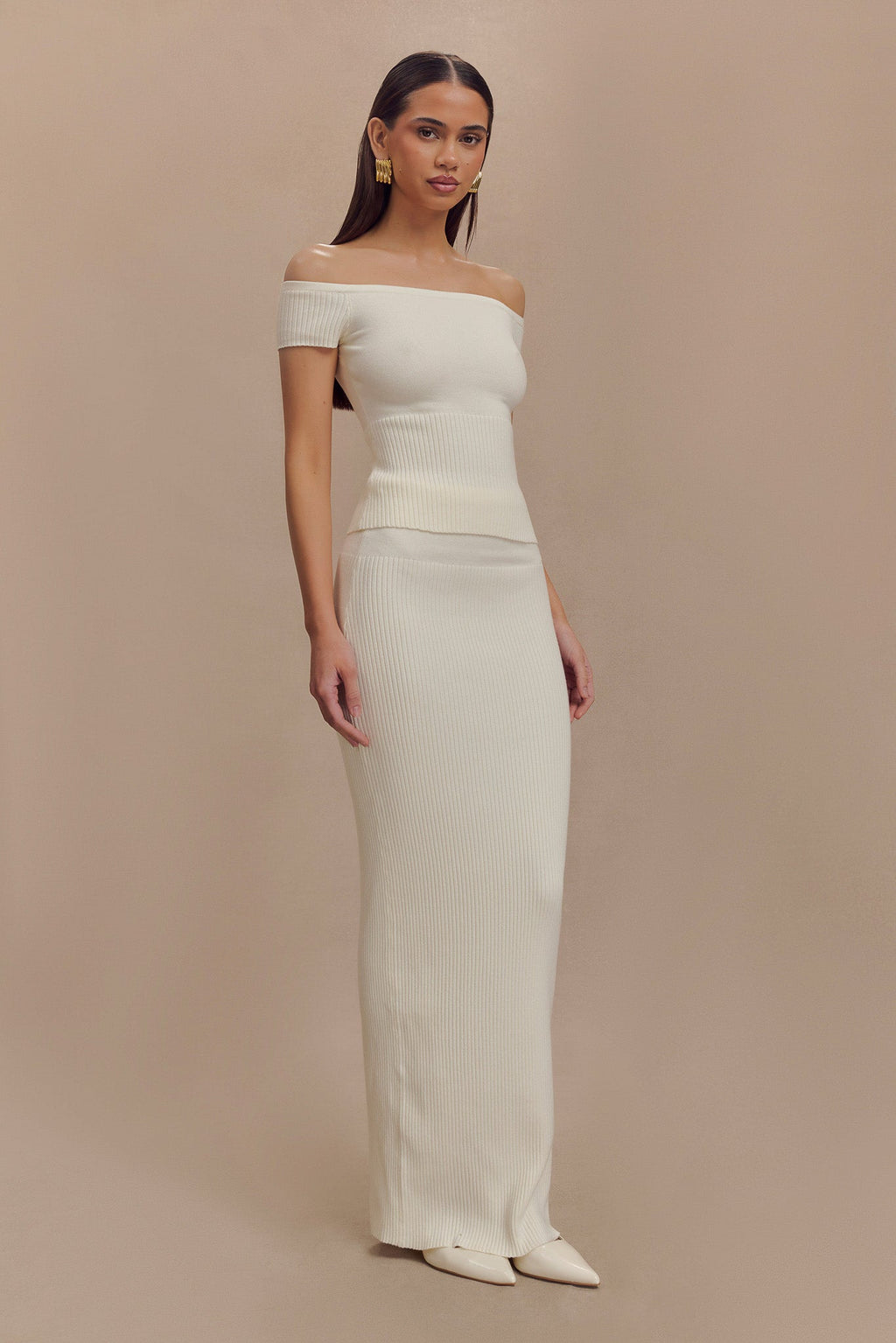 Mathilde Ribbed Knit Maxi Skirt - Ivory