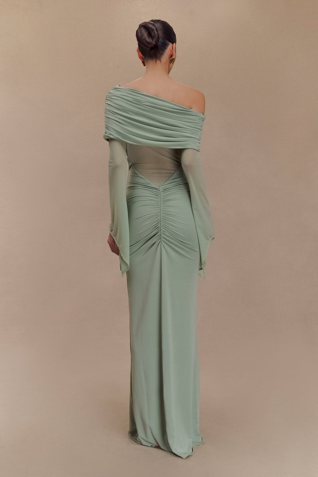Kaitlin One Shoulder Slinky And Mesh Maxi Dress - Basil