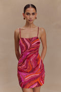 Eloise Hand Beaded Mini Dress - Pink Swirl Print