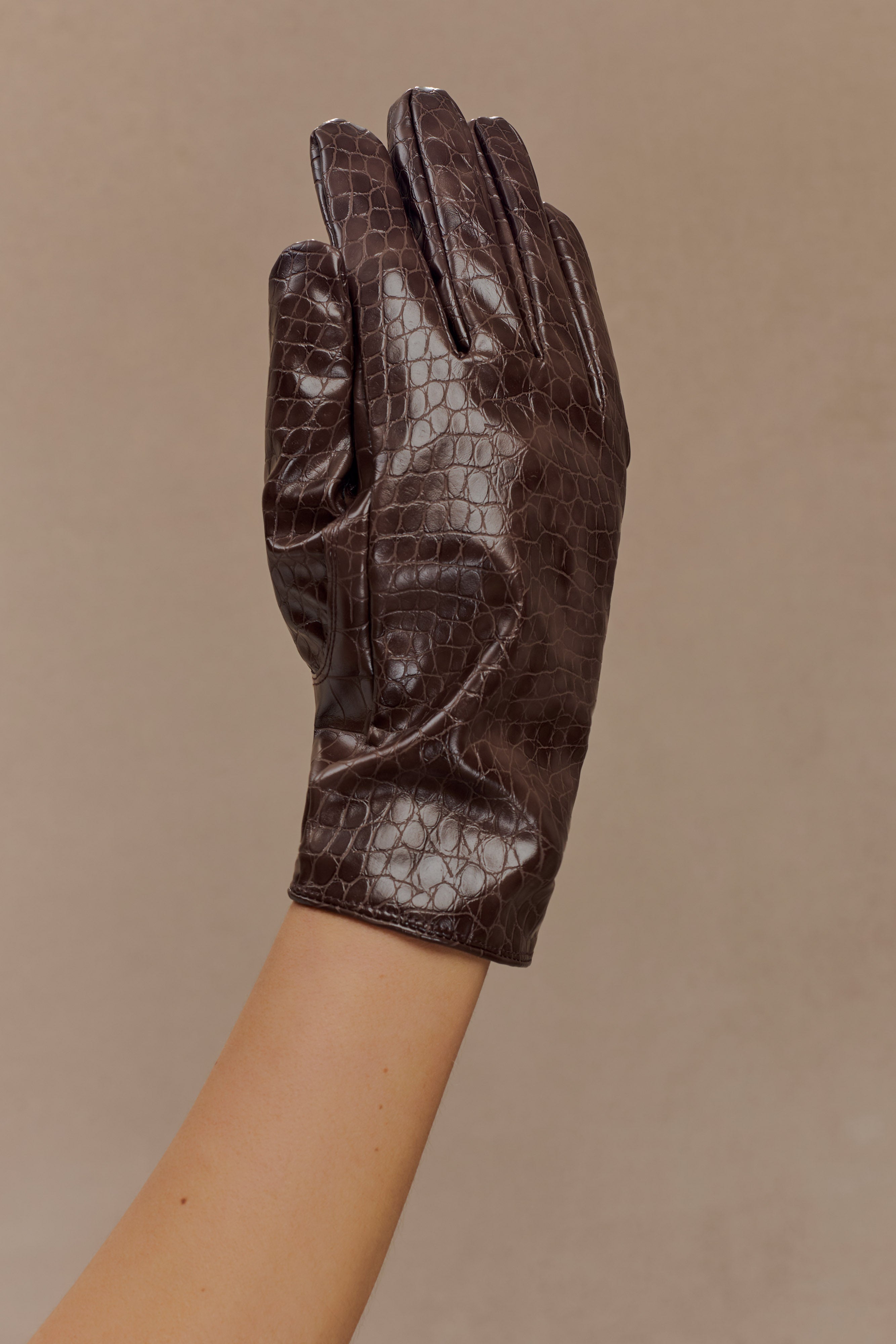 Atlas Faux Leather Crocodile Gloves - Chocolate