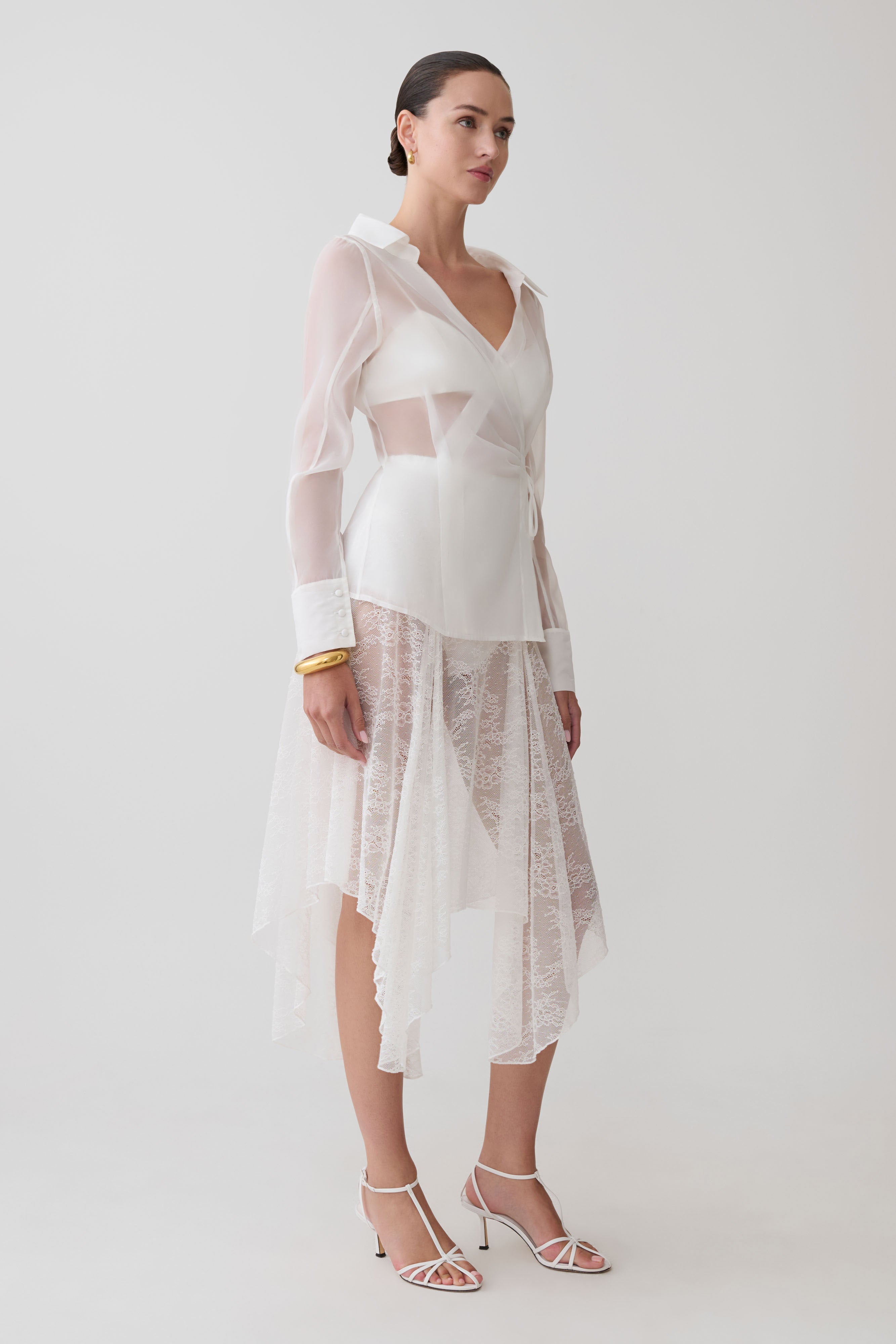 Haime Lace Hankie Midi Skirt - Ivory