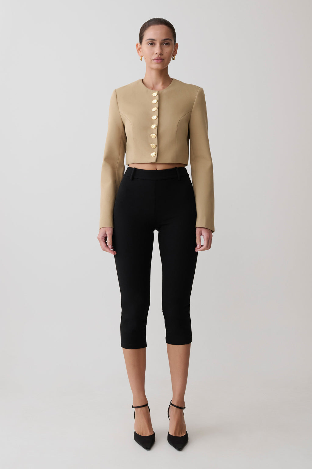 Marielle Button Up Cropped Jacket - Taupe
