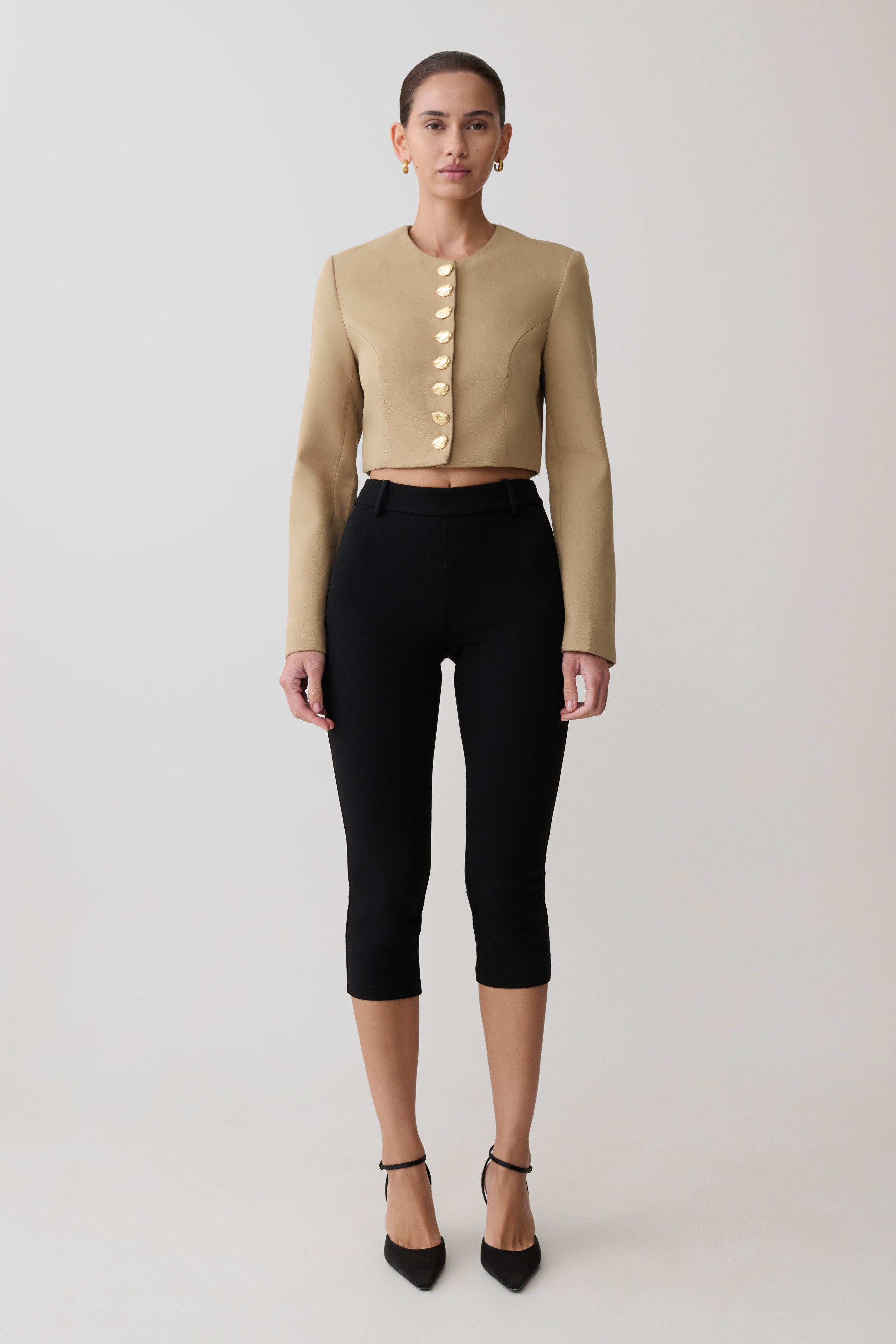 Marielle Button Up Cropped Jacket - Taupe
