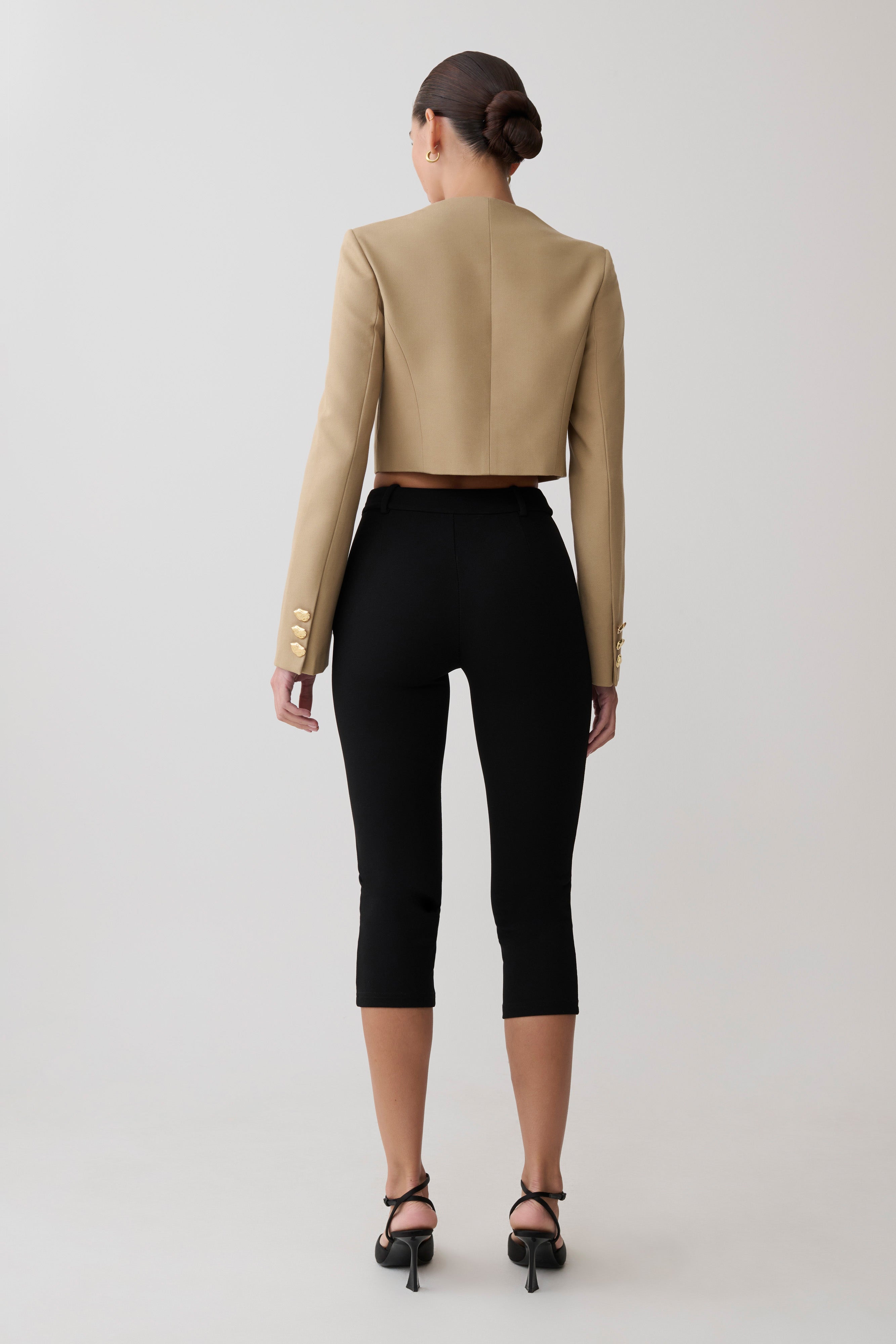 Marielle Button Up Cropped Jacket - Taupe