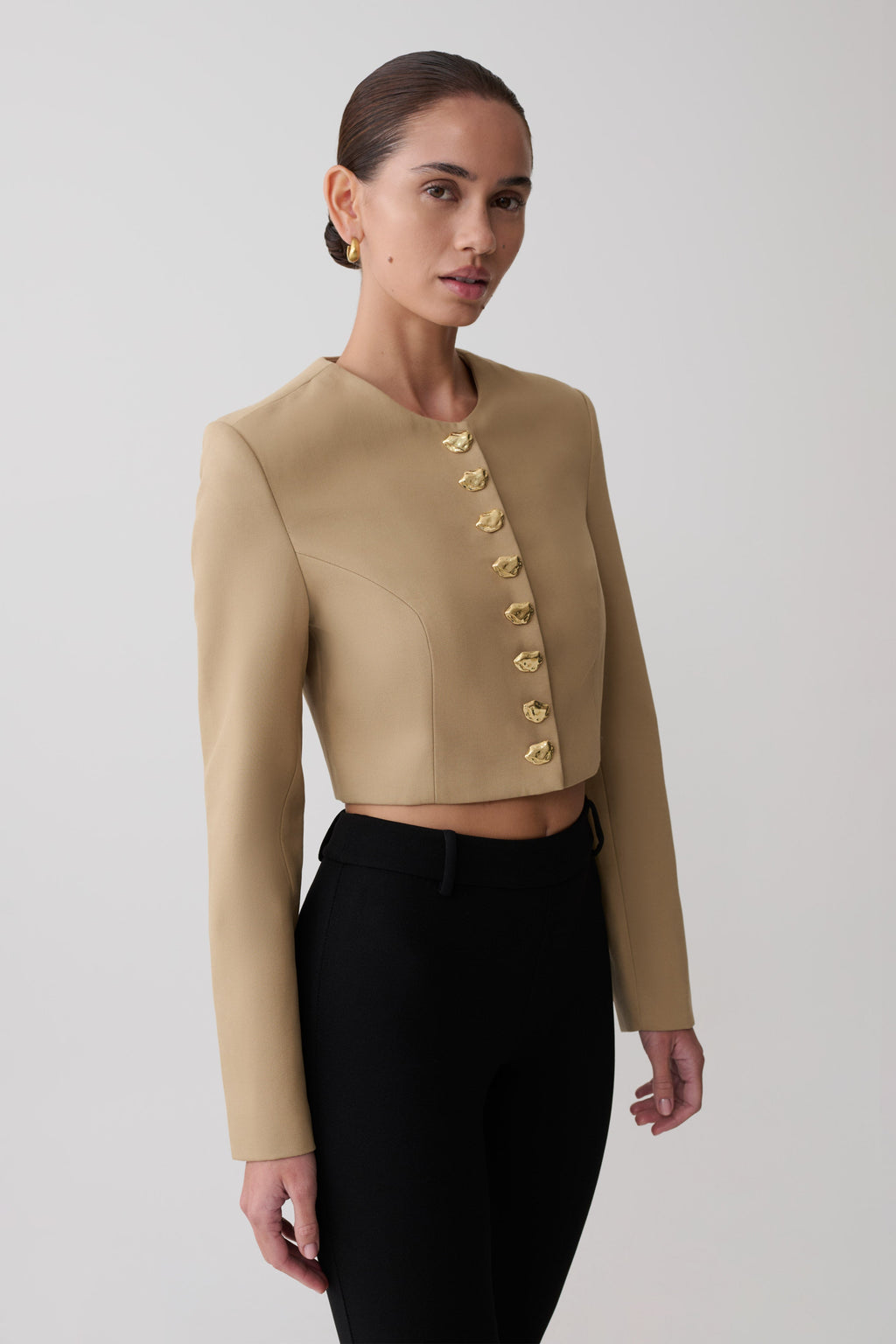 Marielle Button Up Cropped Jacket - Taupe