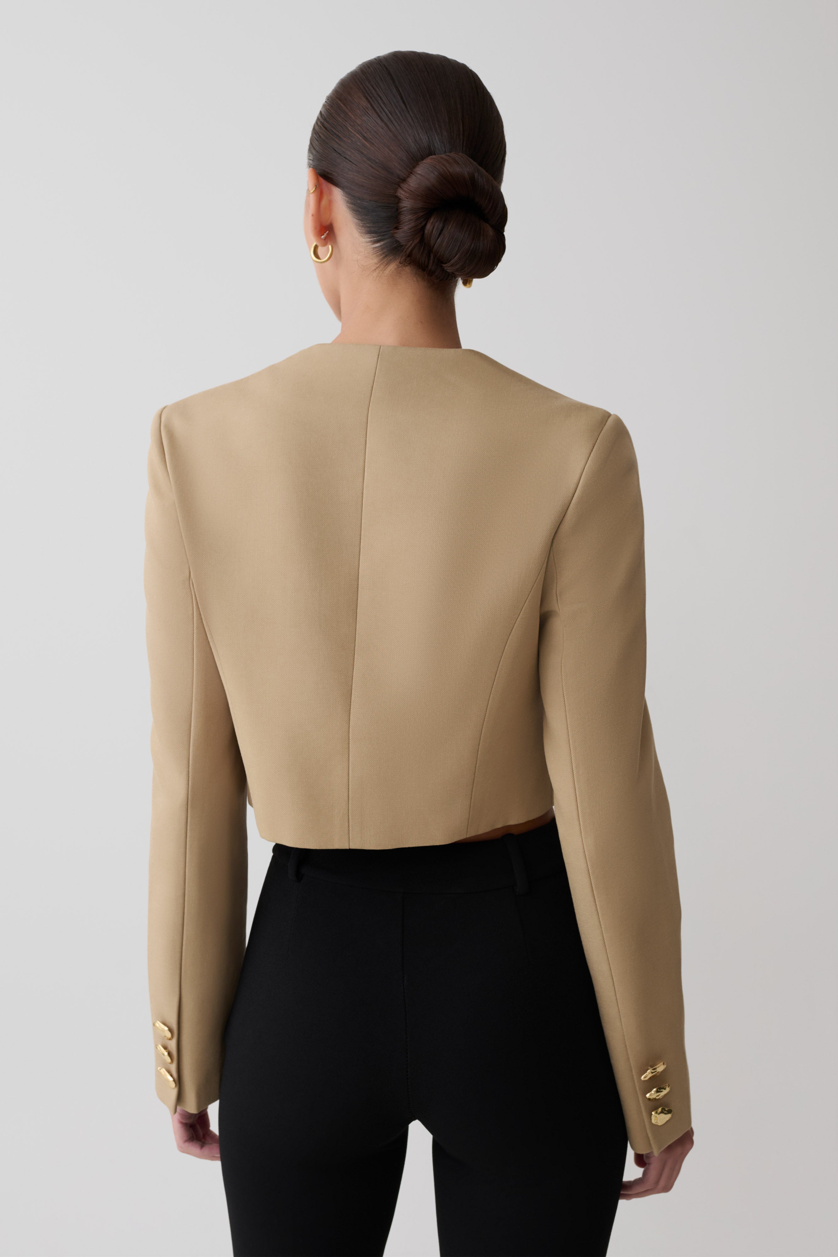 Marielle Button Up Cropped Jacket - Taupe