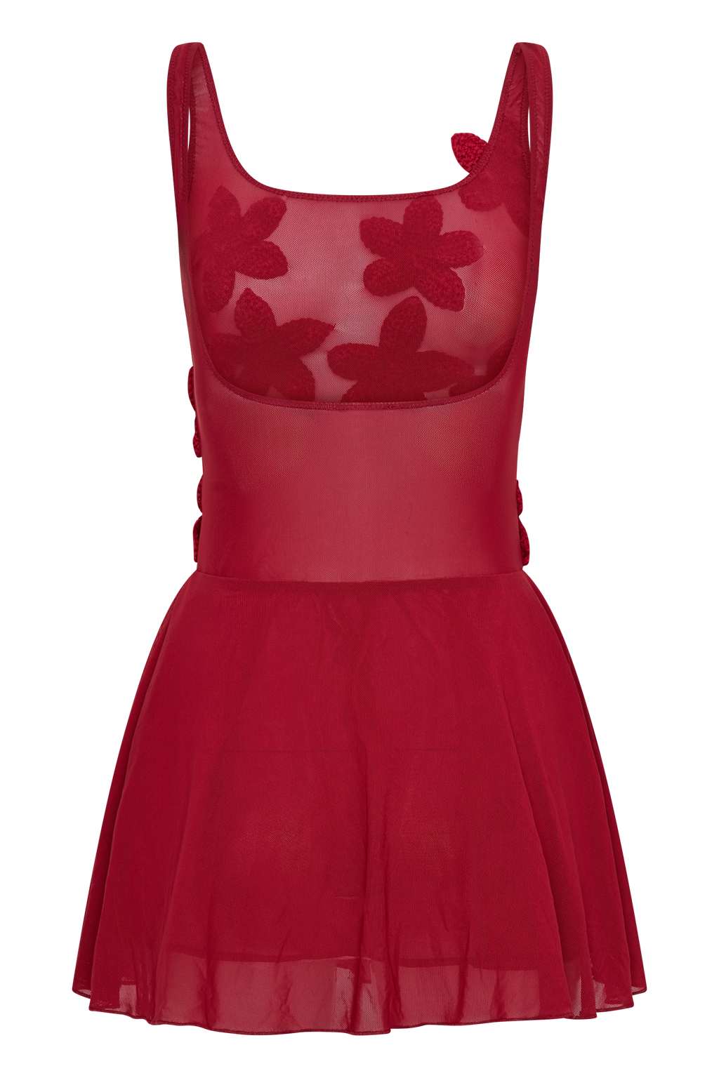 Melanie Mesh Mini Dress With Flowers - Ruby